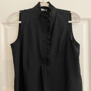 Black Ruffle-trim crepe tank top